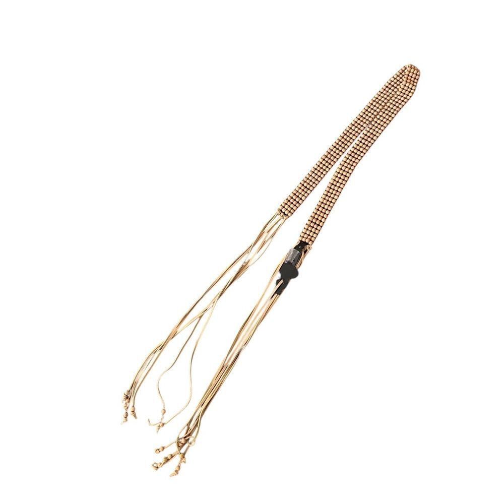 Fossil Wood Beaded Suede Fringe Macrame Boho Festival Belt Size M NWT Y2K